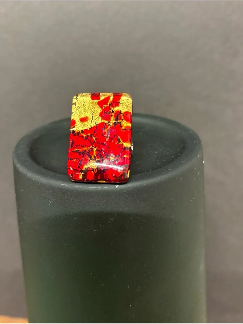 Red and Gold Glass Rectangular Statement Ring
